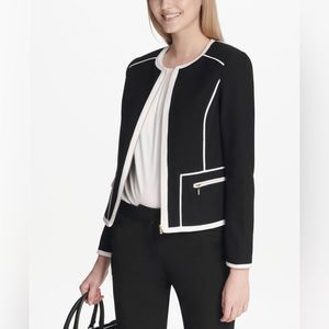 Calvin Klein Women’s Blazer Jacket Piped-Trim Black Size 4